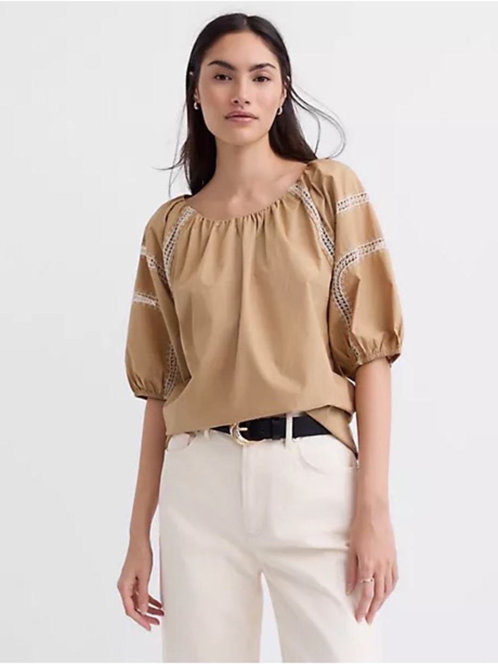 LOFT Embroidered Poplin Puff Sleeve Blouse. Size S